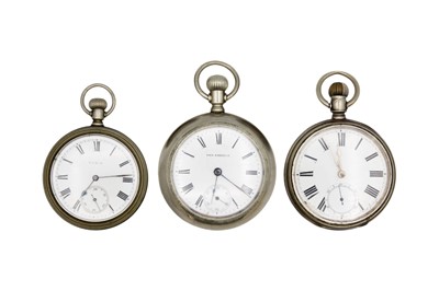 Lot 278 - A selection of three American nickel-cased keyless wind lever pocket watches.