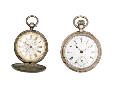 Lot 296 - A Swiss white metal cased keyless wind lever pocket watch, and a full hunter fob pocket watch.