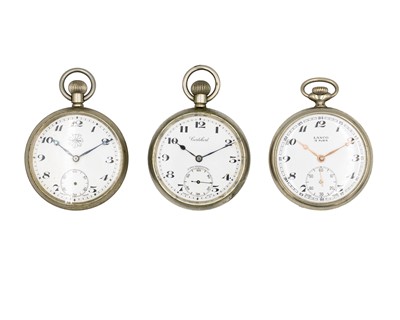Lot 293 - A selection of three Swiss nickel cased keyless wind lever pocket watches.