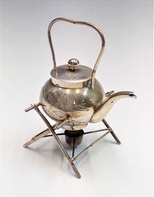 Lot 2035 - A Chinese silver miniature tea kettle and...