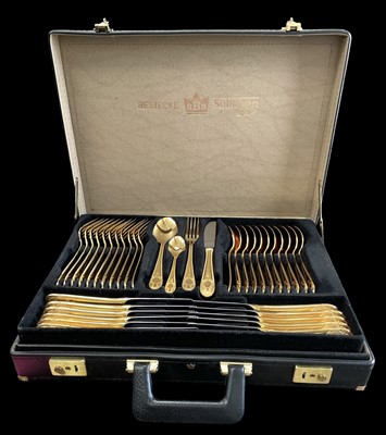 Lot 7 - A cased Bestecke Solingen set of cutlery, gold...