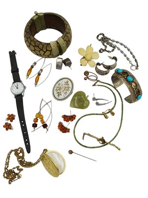 Lot 178 - A 9k gold tiny rose-cut diamond pin, and other costume jewellery.