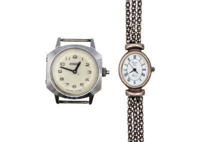 Lot 287 - A modern silver quartz lady's bracelet wristwatch by Milor, and a Raketa manual wind braille watch.