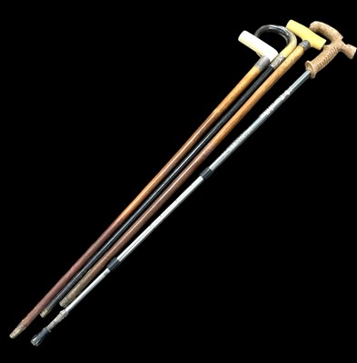 Lot 146 - Three silver-collared walking sticks and a...