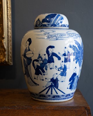 Lot 501 - A Chinese blue and white porcelain jar and cover.
