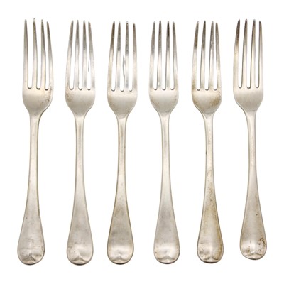 Lot 248 - A William IV silver set of six Hanover pattern dessert forks by William Chawner.