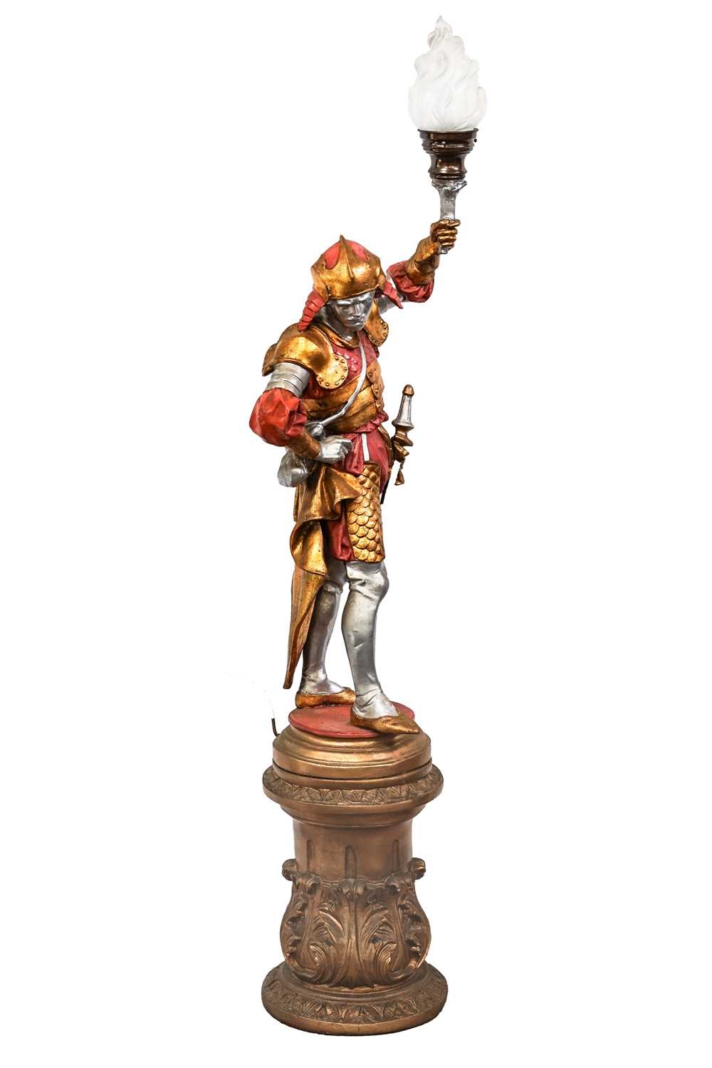 Lot 49 - A large plaster floor lamp, modelled as a figure of a warrior.