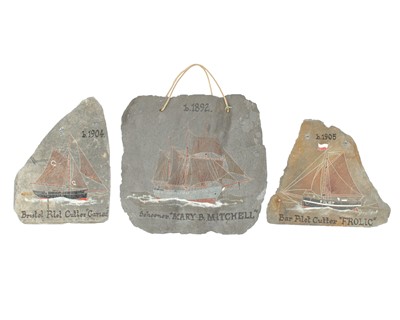 Lot 855 - Three painted slate maritime panels.