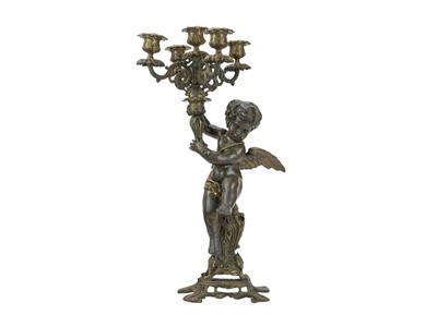 Lot 171 - A bronzed metal five branch candelabrum.