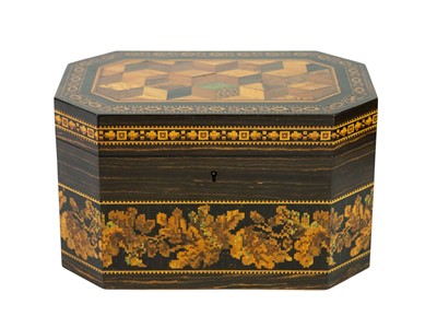 Lot 279 - An early Victorian Tunbridge ware and coromandel tea caddy by Thomas Barton.