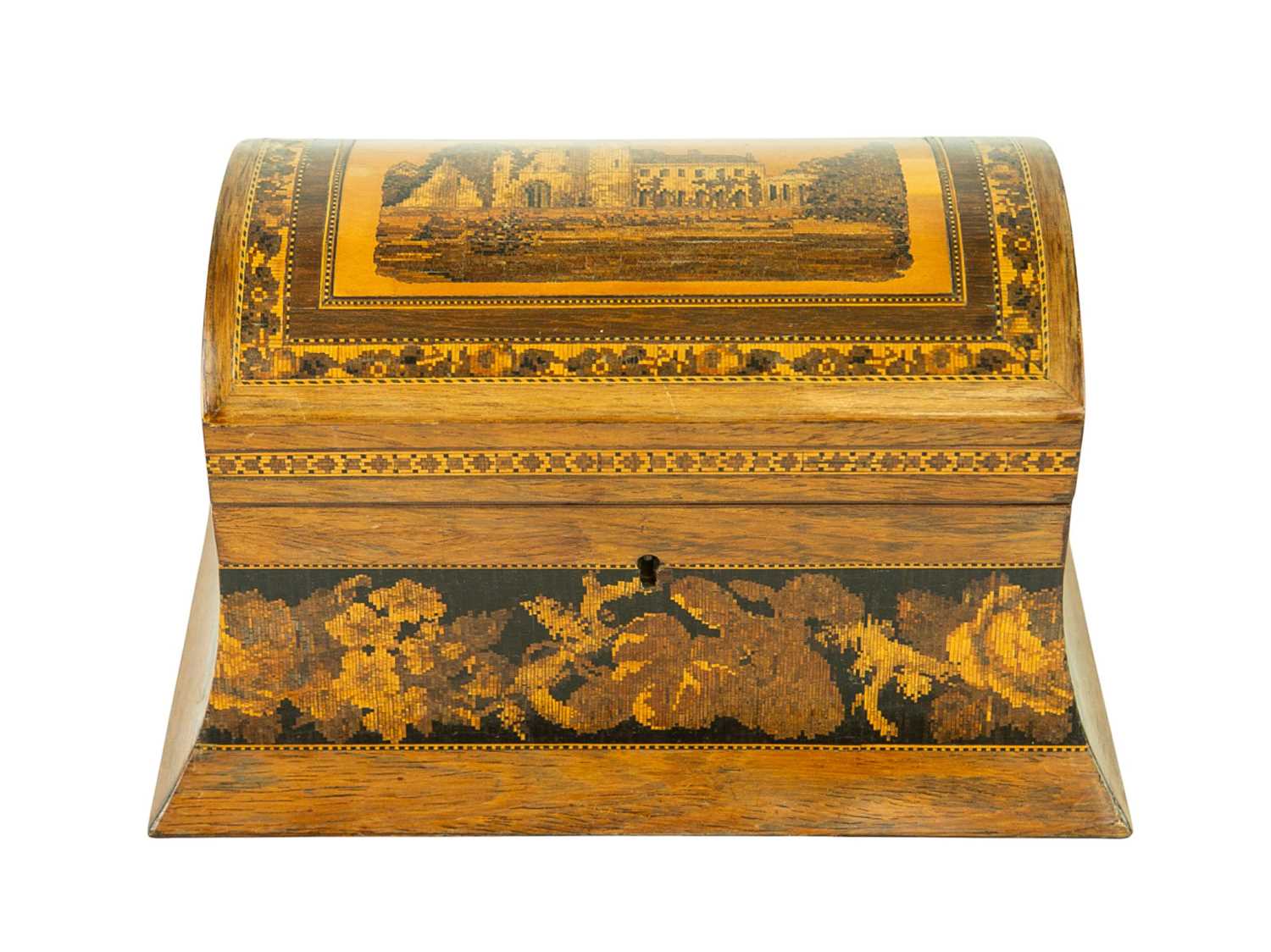 Lot 292 - A rosewood Tunbridge ware tea caddy.