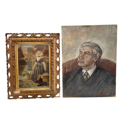 Lot 185 - An Oil on canvas of a Young Woman in an ornate...