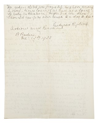 Lot 28 - Rudyard Kipling (reportedly by) handwritten manuscript poem