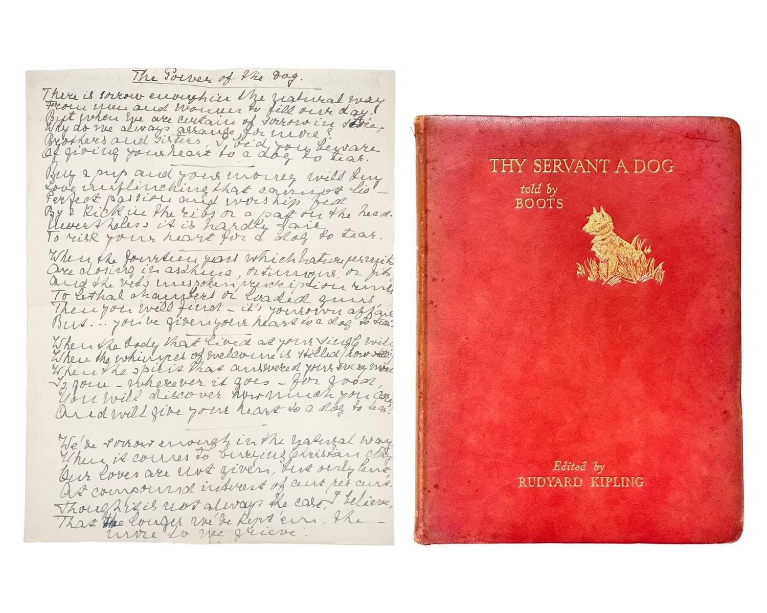 Lot 28 - Rudyard Kipling (reportedly by) handwritten manuscript poem