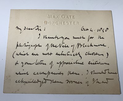 Lot 1216 - THOMAS HARDY ALS in form of double sided card,...