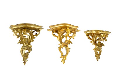 Lot 53 - Three Italian carved gilt wood wall brackets.