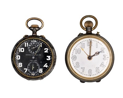 Lot 270 - Two gunmetal cased keyless wind alarm pocket watches.