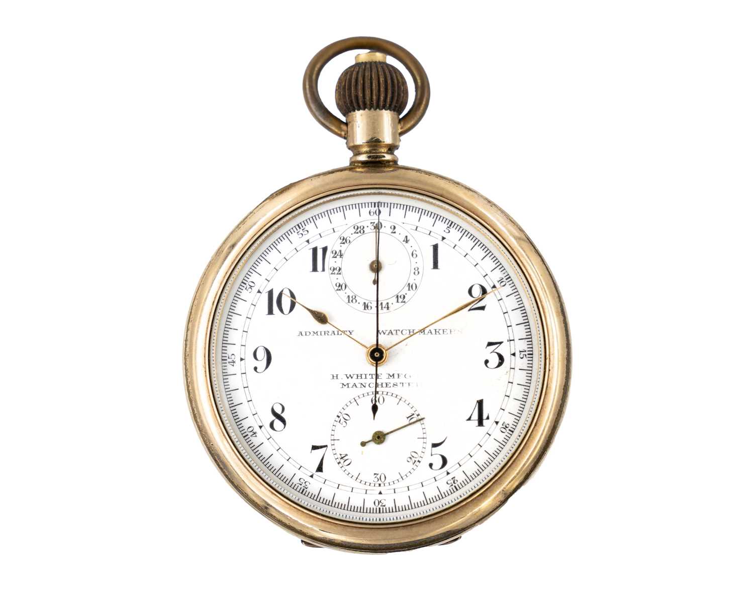 Lot 251 - A chronograph keyless wind gold-filled open face pocket watch.