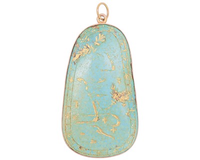 Lot 504 - A 10ct gold turquoise pendant.