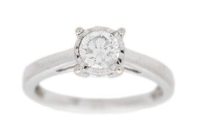 Lot 164 - An 18k white gold and diamond solitaire ring.
