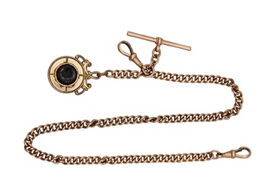 Lot 266 - A 9k rose gold curb-link Albert pocket watch chain with gold-plated fob.