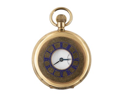 Lot 261 - A gold-plated keyless wind half-hunter lever pocket watch.