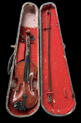 Lot 65 - An early 20th century cased violin and bow.