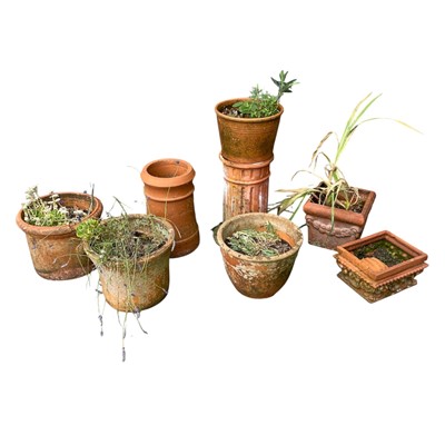 Lot 22 - Six Terracotta planters, a Terracotta Plynth...