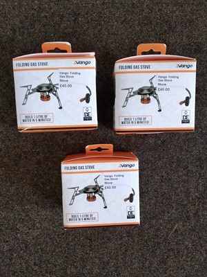 Lot 481 - Three Vango folding gas camping stoves