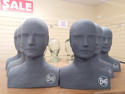 Lot 389 - Six Cardboard Buff Hat Stands