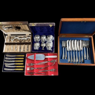 Lot 97 - Five cutlery boxes with sparsely filled epns...
