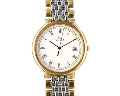 Lot 277 - OMEGA - A De Ville bi-colour steel quartz gentleman's bracelet wristwatch.