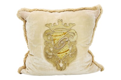 Lot 327 - A large 1950s Luigi Bevilacqua of Venice silk velvet and fringed cushion.