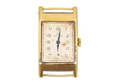 Lot 213 - RECORD - A 9k 1950's rectangular cased gentleman's manual wind wristwatch.