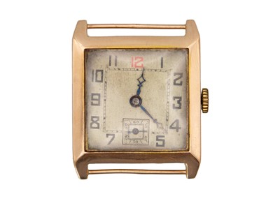 Lot 238 - A 9k 1920s square cased gentleman's manual wind wristwatch.