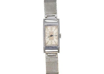 Lot 209 - ROLEX MARCONI - An Art Deco rectangular nickel case lady's manual wind wristwatch.