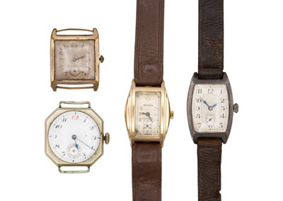 Lot 284 - A selection of four Art Deco gentleman's manual wind wristwatches for repair or spares.