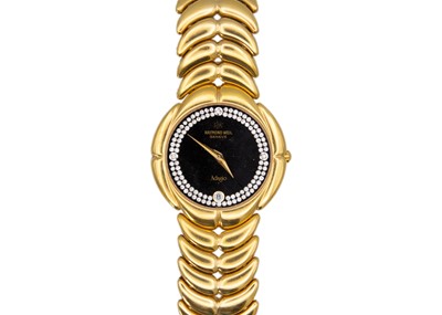 Lot 214 - RAYMOND WEIL - An Adagio gold-plated unisex quartz bracelet wristwatch.