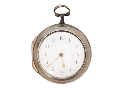 Lot 253 - A silver pair-cased fusee verge pocket watch.