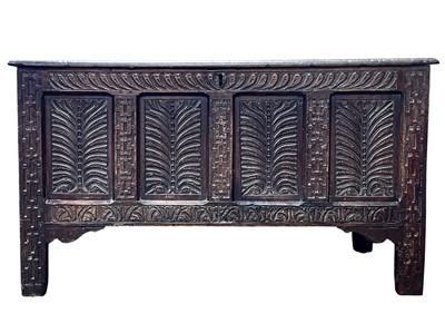 Lot 862 - A West Country panelled oak coffer.