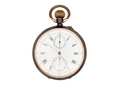 Lot 247 - A Swiss chronograph gunmetal cased keyless wind pocket watch.