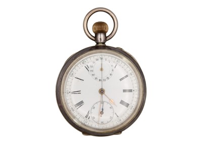 Lot 245 - A Swiss chronograph 0.935 silver cased keyless wind pocket watch.