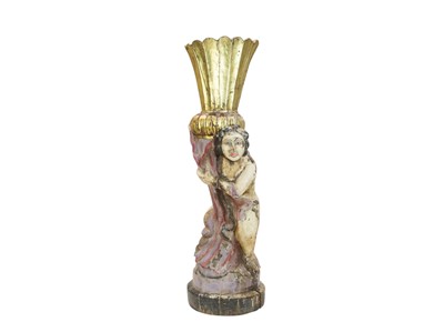 Lot 18 - An early 20th century wood carved gesso polychrome gilt caryatid jardiniere.