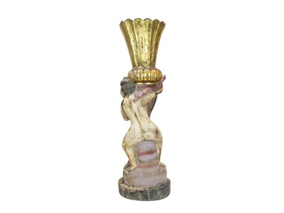Lot 18 - An early 20th century wood carved gesso polychrome gilt caryatid jardiniere.