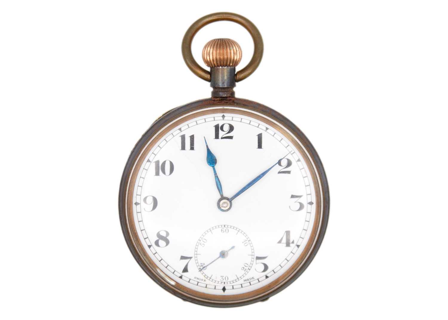 Lot 265 - A Swiss gunmetal cased keyless wind lever pocket watch.