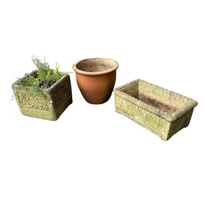 Lot 44 - Two reconstituted stone planters, 54 x 30 x...