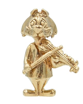 Lot 66 - A 9k hallmarked gold charm in the form of a cat playing the violin.