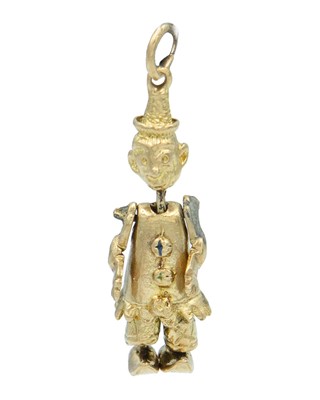 Lot 68 - A 9k hallmarked gold articulated clown charm.