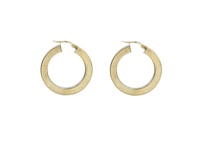 Lot 71 - A pair of modern 9k square section hollow hoop earrings.