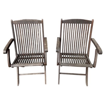 Lot 34 - Two wooden folding Garden Armchairs.